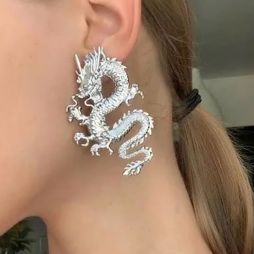 NEW Silver Serpent Dragon Statement Earrings